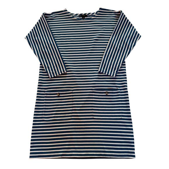 J. Crew Knit Front Pocket Blue White Stripe Shift Dress Size Medium EUC Preppy - Picture 3 of 10